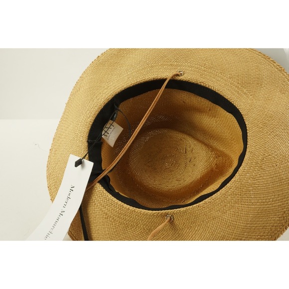 New Modern Monarchie Wide Brim Panama Fedora Straw Hat Sz Medium Tan Adjustable main image 4
